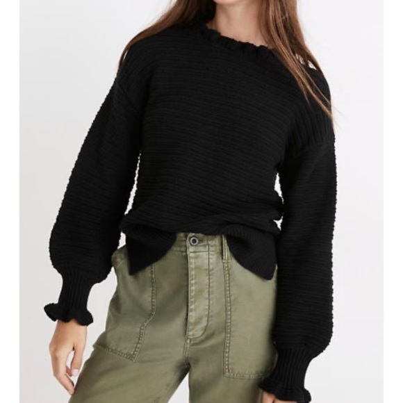 MADEWELL Black Knit Ruffle Neck Sweater - Picture 1 of 5